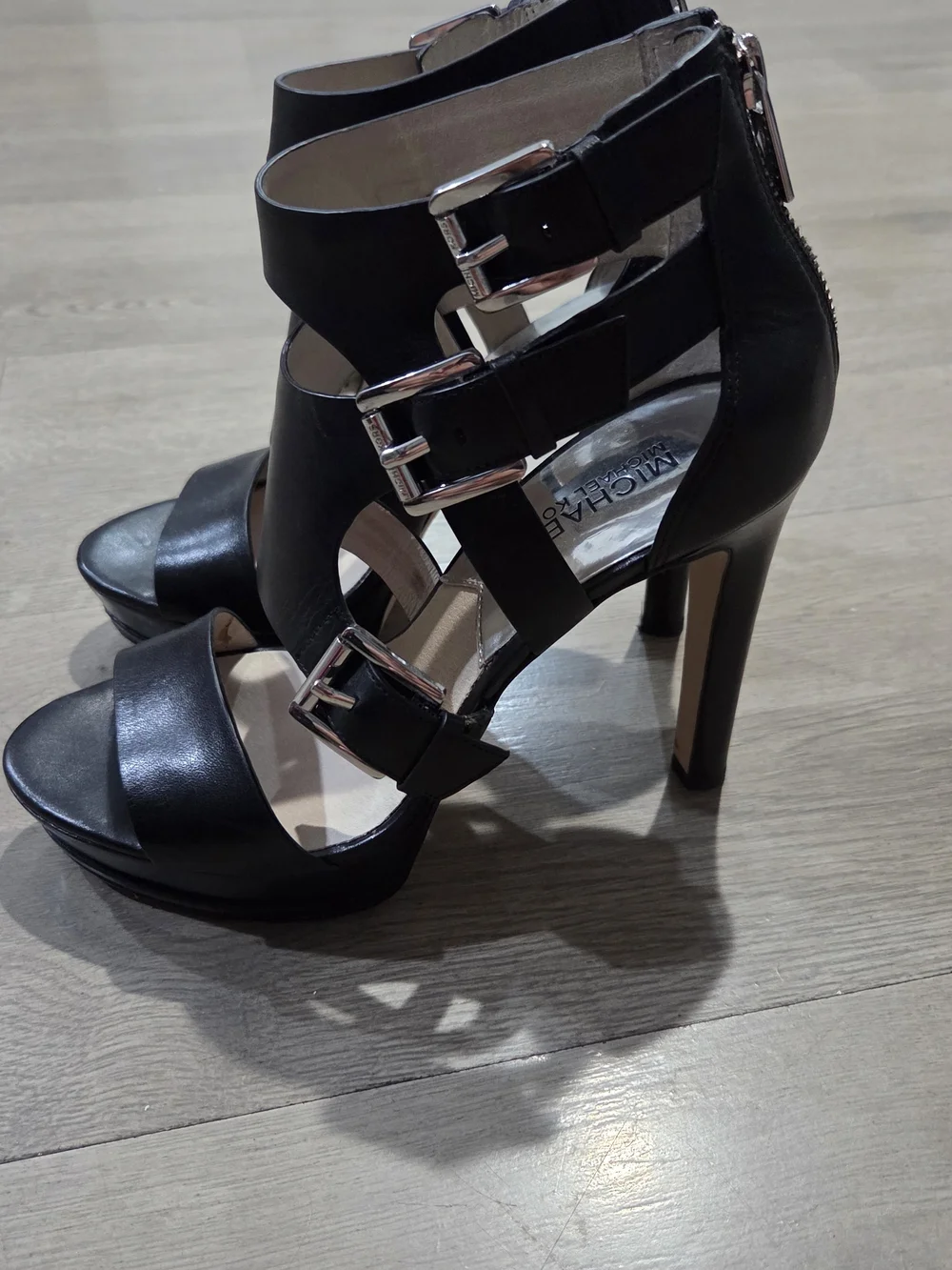 Michael Kors Black Multi-Strap Buckle Platform Heels